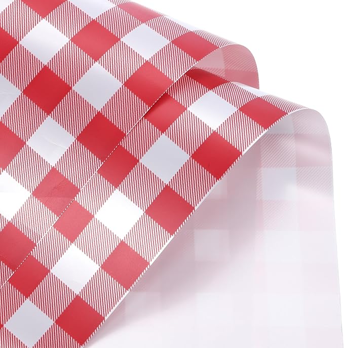 MECCANIXITY Flower Wrapping Paper Waterproof Floral Wrap Plaid Cherry Red Gift Packaging 22.8 x 22.8 Inch Used for DIY Crafts Bouquet Packaging 10 Pcs