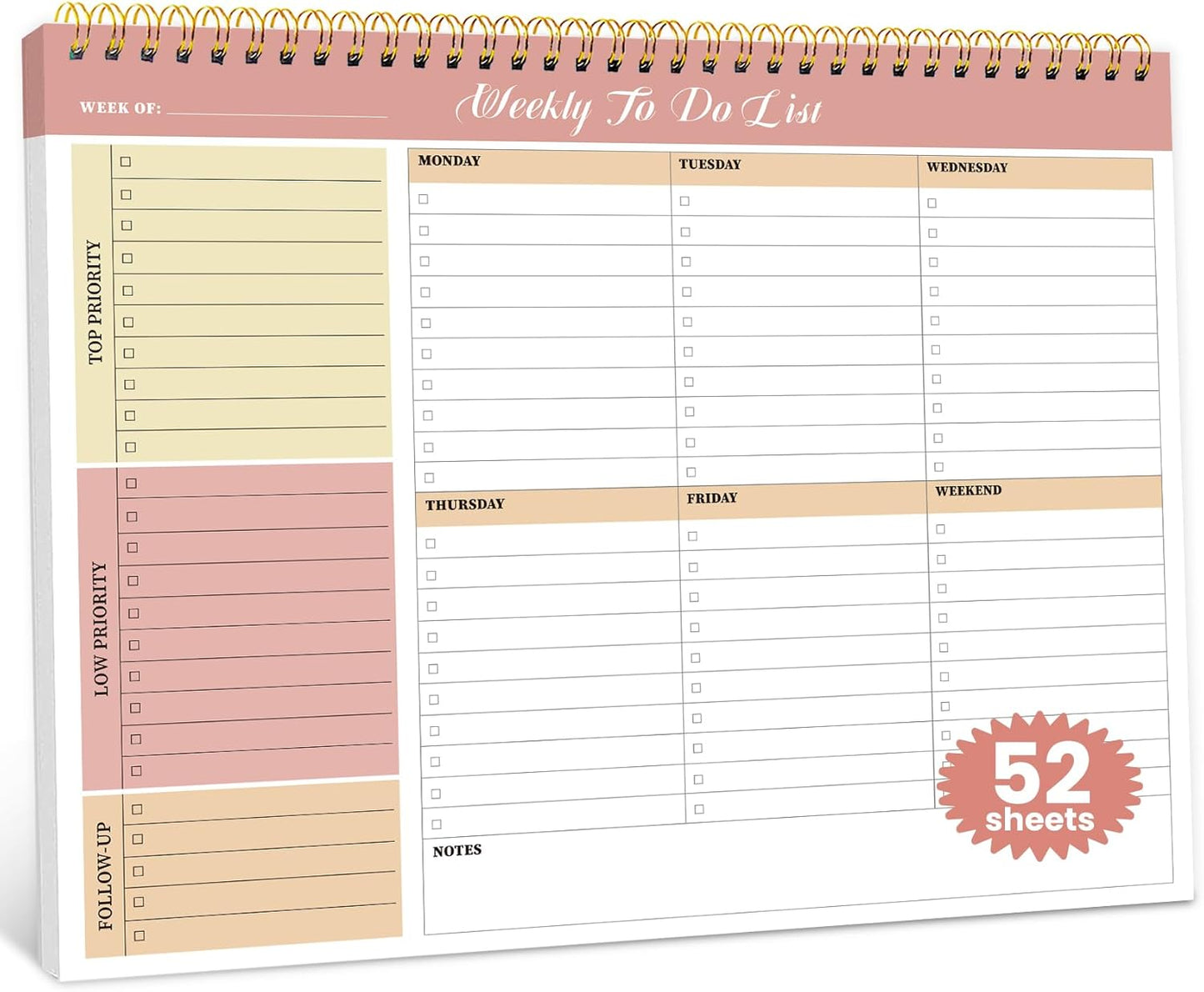Sunshine Petal Weekly To-Do List Notepad - 52 Undated Sheets | 8.5" x 11" Office Planner