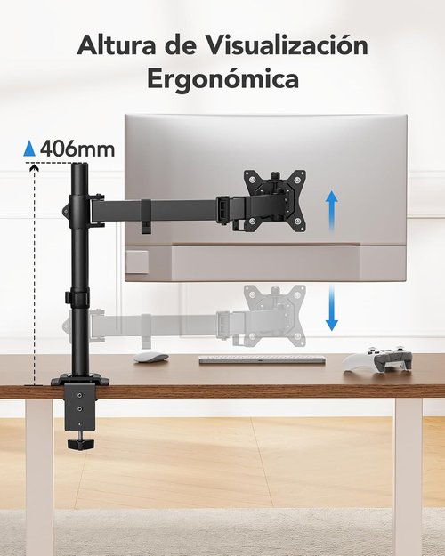HUANUO Monitor Mount - Adjustable Arm for 13”-32” Monitors Up to 17.6 lbs | C-Clamp & Grommet Base