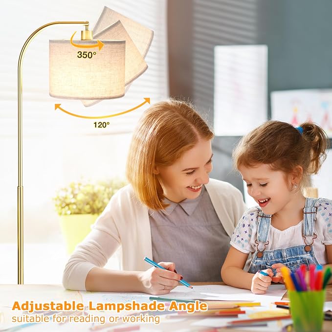Ambimall Arc Floor Lamp with Remote and Stepless Dimmable Bulb, Colors Temperature & Brightness Adjustable, Gold Pole & Marble Base