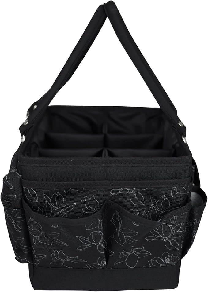 Everything Mary Deluxe Store & Tote Organizer – Black & White Floral Craft Bag with Handle – Collapsible Storage for Scrapbooking, Sewing, DIY Tools & Art Supplies
