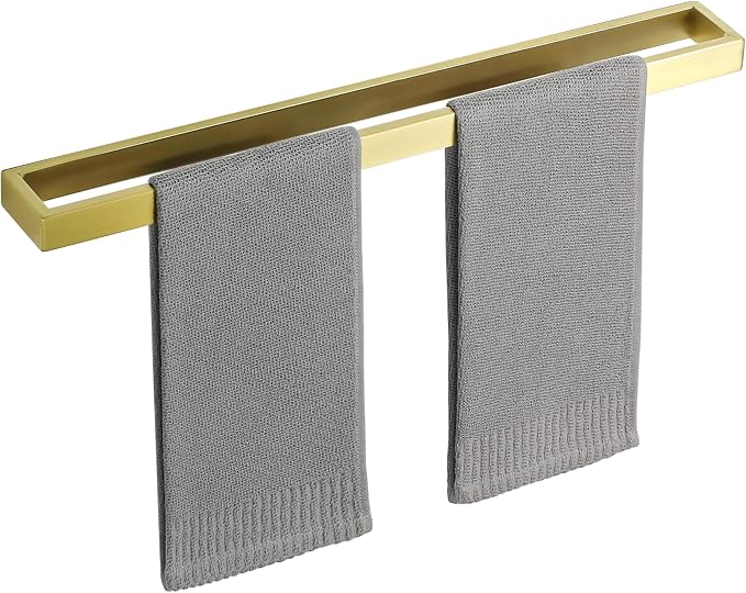 Sayayo Brushed Gold Towel Bar for Bathroom, 24 Inch Hand Towel Holder Wall Mount Square Towel Ring SUS304 Stainless Steel Towel Rack