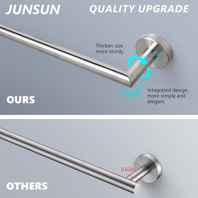Brushed Nickel Bath Towel Bar 18 Inch Bathroom Towel Rack Wall Mounted Towel Holder Modern Home Decor Towel Rod Bathroom Hardware Silver Towel Hanger Towel Rail Towel Shelf Single Bar Brushed Finished