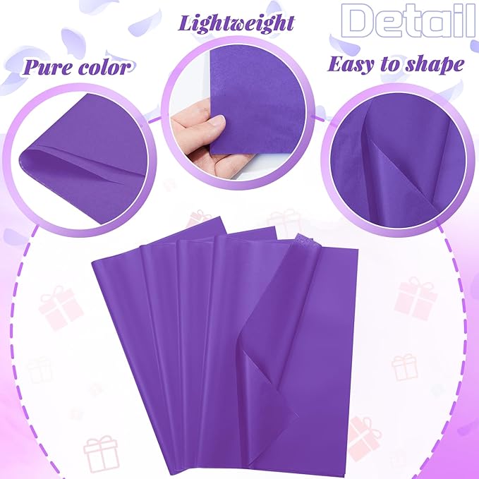 Qilery 500 Sheets Purple Tissue Paper Bulk for Gift Bags 15 x 20 Inch Acid Free Packaging Wrapping Decoupage Paper Sheets for Christmas Winter Decor DIY Crafts, Parade Float, Bouquet, Wedding
