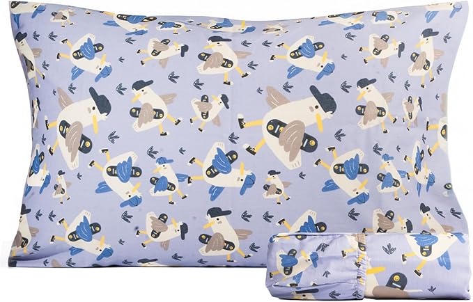 Salt Earth 100% Cotton 210TC Kids Bedsheet, Twin Fitted Sheet, Toddler Bed, 2 Piece Bedding Set- 1 Fitted Sheet and 1 Pillowcase, Themed Toddler Bed Sheets, Cute Sheets for Kids Bed (Duck)