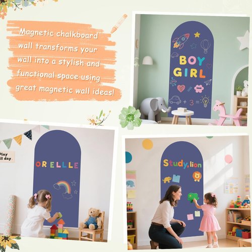 Arch Magnetic Chalkboard Wall Decal - 39.3x17.5 Inch Peel and Stick Self-Adhesive Magnet for Home Office & Playroom