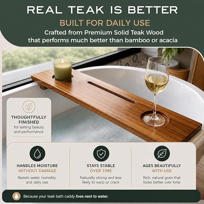 Teak Bathtub Tray for Tub 29” | Bath Tub Tray Wood for Small Tubs, Bath Tray for Tub, Bathtub Trays for Tub, Bath Table Tray for Home Spa | Fjord by JapandiSpirit