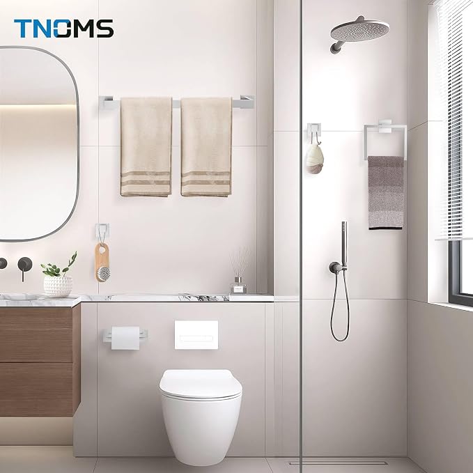Brushed Nickel Towel Bar Set,5-Piece Bathroom Hardware Set Includes Upgraded Double Base Paper Towel Holder Modern Square Towel Holder Set,Stainless Steel Wall Mount 23.6 Inch