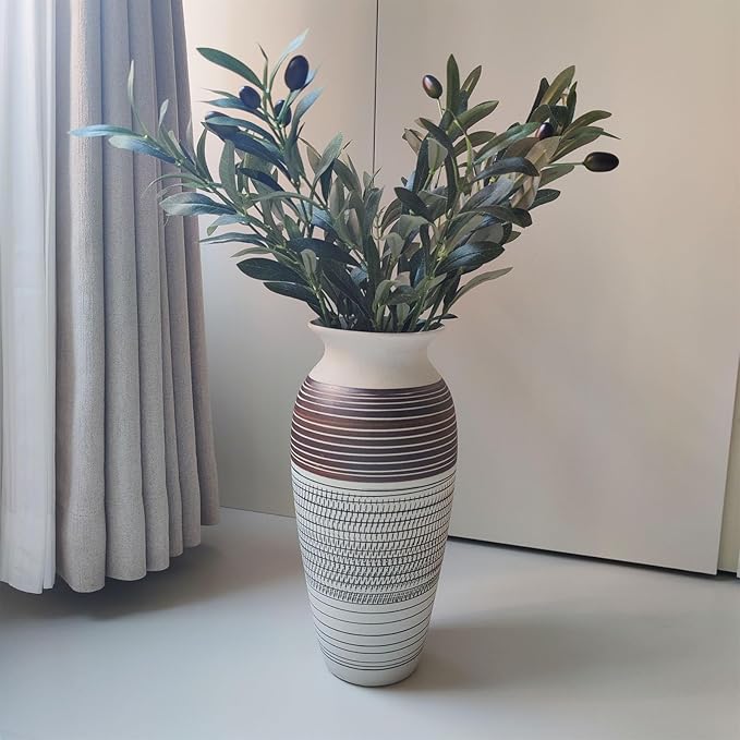 Ceramic Rustic Farmhouse Vase, 12.6" Large Vintage Flower Vase Home Decor,Tall Boho Decorative vase for Living Room, Table, Mantel, Shelf and Centerpieces Decor and Housewarming (E)