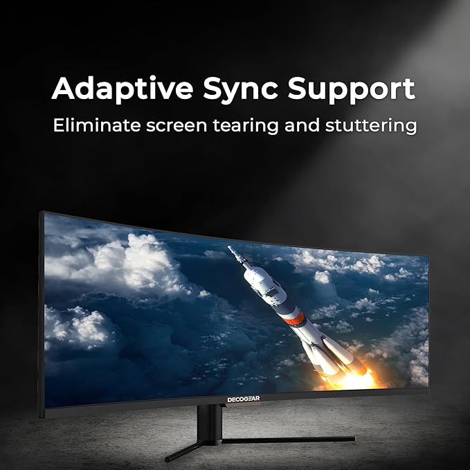 Deco Gear Curved 49” Super Ultrawide Gaming Monitor, 32:9 WDFHD 3840×1080, 144Hz, 4ms, 3000:1 VA, HDR400, Adaptive Sync, USB-C 65W, HDMI/DP, PBP/PIP, KVM, 1800R, American Seller