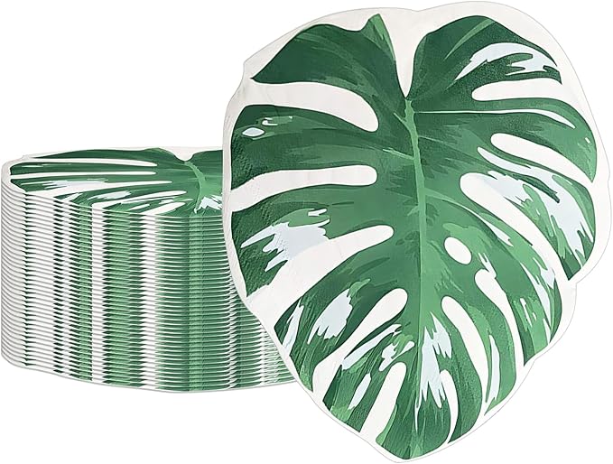 100Pcs Tropical Jungle Leaf Paper Napkins Disposable, Creative Palm Leaf Table Decorations Dinner Napkins for Hawaiian Luau Party Birthday Baby Shower Beach Wedding Summer Safari Theme Party 6.5x6.5In