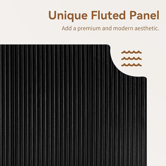 64" Sideboard Buffet Cabinet with Storage, Modern Fluted Accent Credenza with Adjustable Shelves, Wood Media Console Coffee Bar Table for Living Room Kitchen Dining Room, 31.5" H, Black