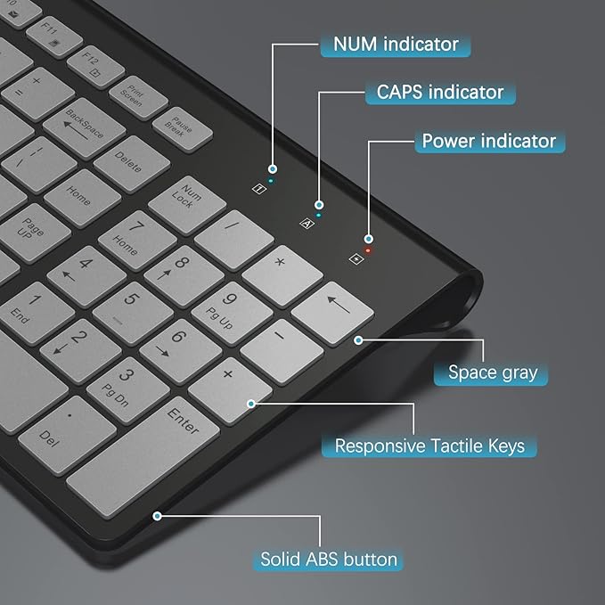 Wireless Keyboard Mouse, J JOYACCESS Sleek and Ergonomic 2.4G Wireless Keyboard and Mouse Set,Portable and Comfortable for Travel Compatible withComputer/Laptop/Windows/Mac-Black/Silver