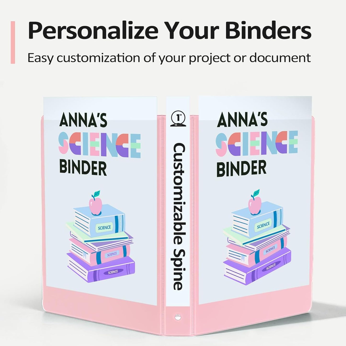 Sooez 1” Three Ring Binder - Eco-Friendly & PVC Free with Customizable Clear View Cover | 4 Pack, Pastel Colors for School & Office