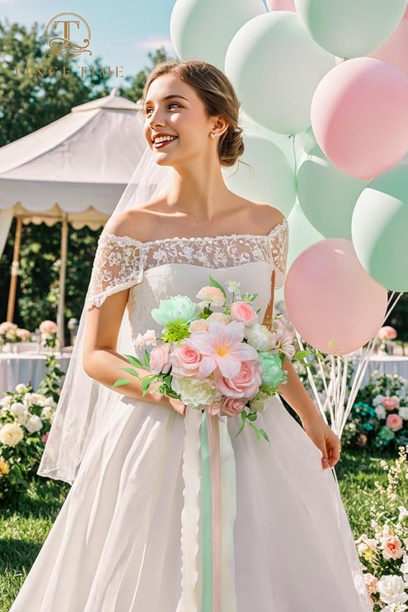 TINGE TIME Wedding Bouquets for Bride, 9 Inch Handcrafted Silk Bridal Flowers Bouquets for Wedding Ceremony, Gift for Bridesmaid, Bouquet for Party Church Decoration,and Romance Gifts (MintGreen&Pink)
