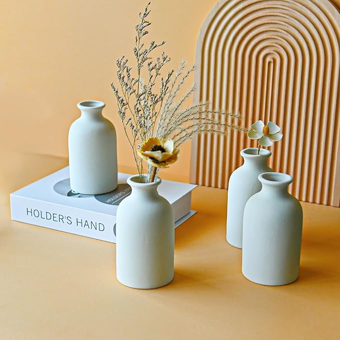 Modern White Small Ceramic Vase Set of 6 for Living Room Bedroom 4.72'' Minimalist Fresh Flower Vases for Home Decor Office Centerpieces Fireplace Nordic Style Gift for Fake Plant 6 Pack