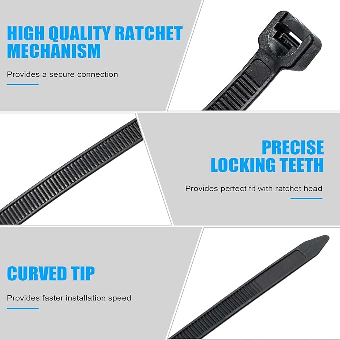 Reallnaive 500 Pcs 12 Inch Zip Ties Heavy Duty 120 Lbs Tensile Strength Black Nylon Wire Cable Ties Bulk for Indoor Outdoor
