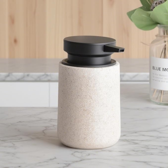 Clasin Home Liquid Soap Dispenser with Easy-to-Press Pump, 10 oz Refillable Hand Soap Dispenser with Extended Spout for Bathroom Kitchen Dish Lotion, Modern Stone Texture (Beige)