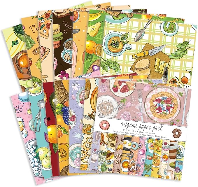 Origami Paper Kit 50 Sheets 70GSM 6 Inch Square Double Sided Color 50 Vivid Japanese Washi Chiyo Colors for Hand Crafts Origami Paper Arts Creativity.Dessert