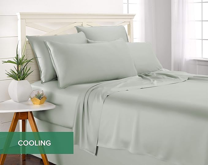 Pure Bamboo Full Sheets, Genuine 100% Organic Viscose Derived from Bamboo Bed Sheet Set, Luxuriously Soft & Cooling, Double Stitching, 2 Year Quality Promise (Full, Sea Glass)