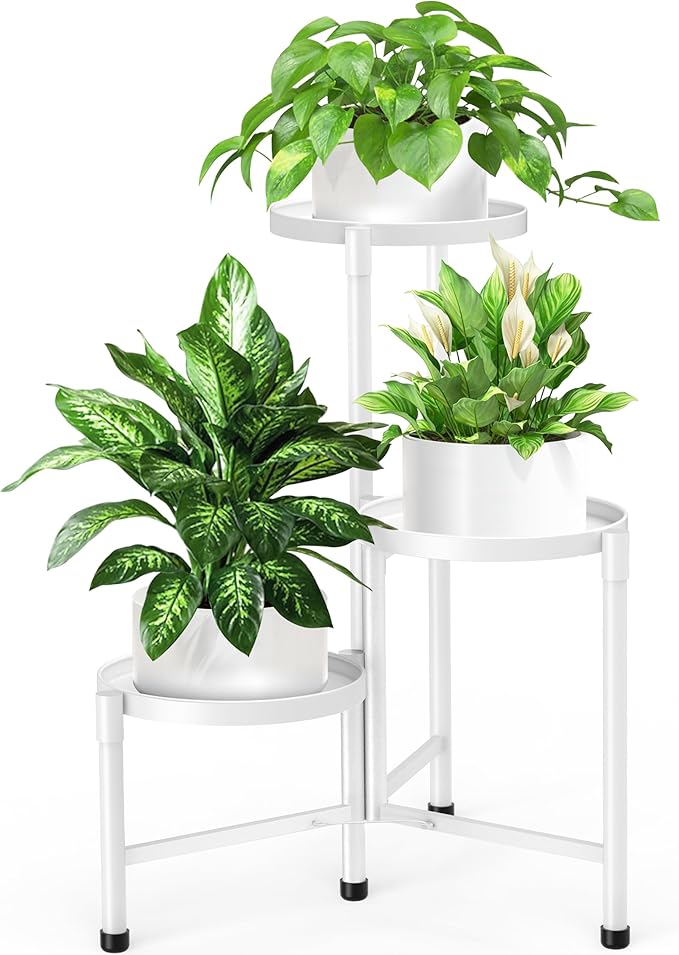 3 Tier Metal Corner Plant Stand Indoor Outdoor, Heightened widened 30 in Tall Multiple Flower Pot Display Holder, Iron Plant Rack Organizer for Living Room Garden Patio Balcony Office White