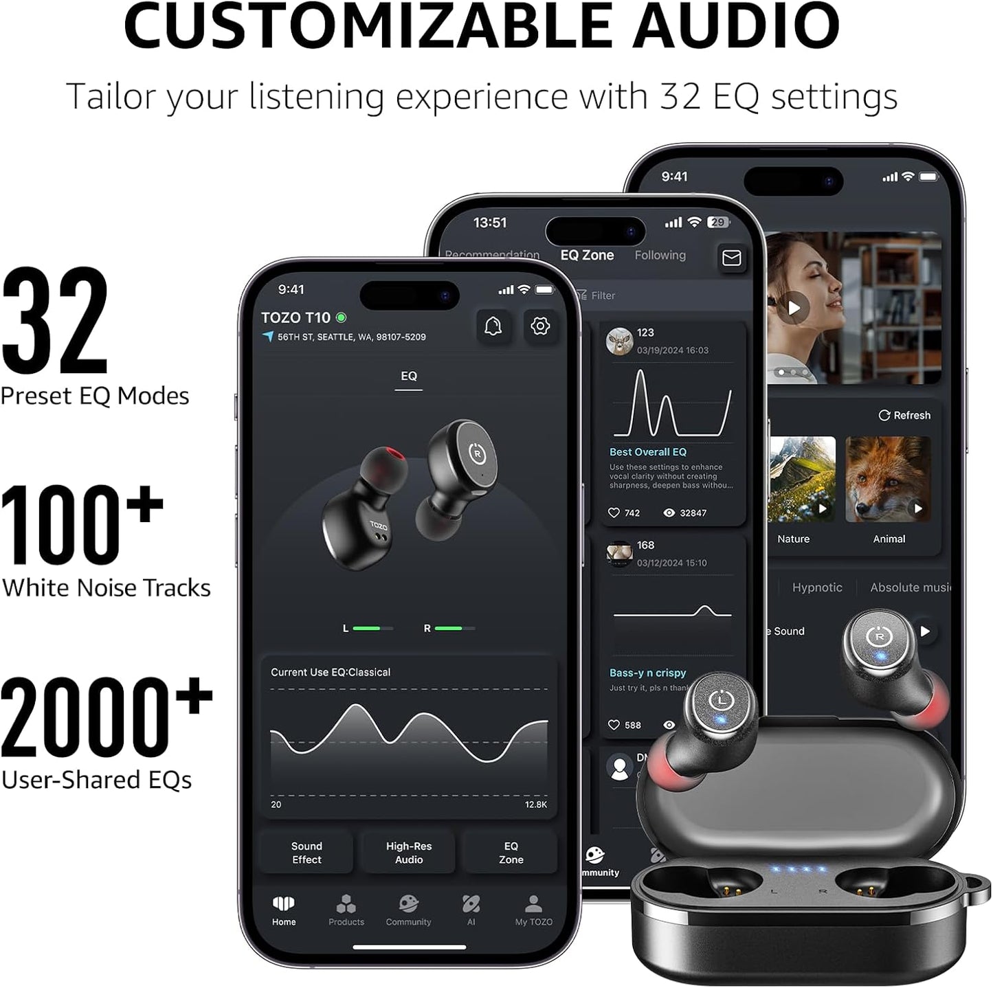 TOZO T10 Wireless Earbuds - Bluetooth 5.3, Ergonomic Design, 55H Playtime, IPX8 Waterproof