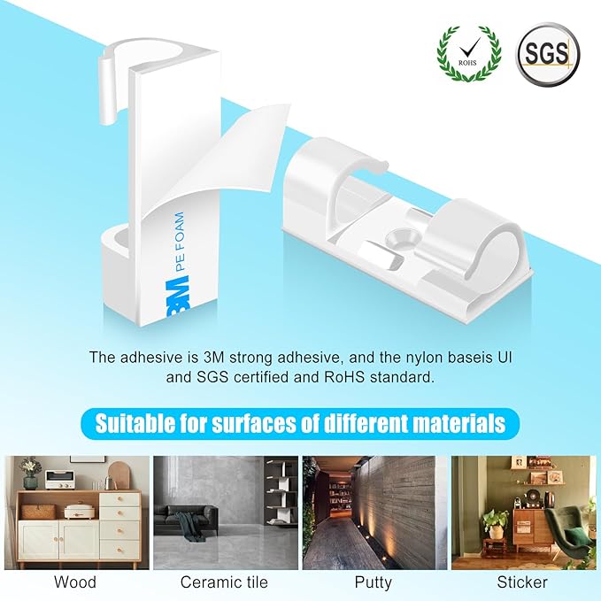 XHF 35pcs Large Self Adhesive Cable Clips White,Wire Clips Cable Management Wire Organizer Cord Holder for Under Desk, Car, Wall, TV PC Ethernet Cable