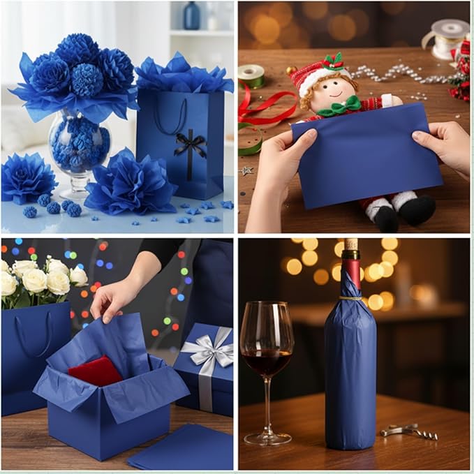Qilery 500 Sheets Navy Blue Tissue Paper Bulk for Gift Bags 20 x 30 Inch Acid Free Wrapping Packaging Paper Sheets for Winter Hanukkah Christmas Decor DIY Crafts, Birthday Party, Shipping Packing