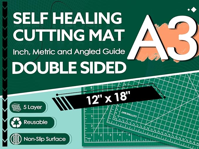 2 Packs Self Healing Cutting Mat 12" x 18" Rotary Cutting Sewing Mat A3, 5-Ply Cutting Board for Crafting, Sewing, Scrapbooking, Quilting and Precision Cutting