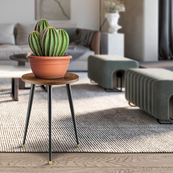KINNARY Plant Stand Indoor, Mid Century Wood Plant Stand Plant Table for Flower Pots, Heavy Duty Metal Tall Plant Holder, Modern Home Decor Small Round Side End Table (11.8"x16")