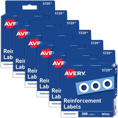 Avery Reinforcement Labels - 1/4" Diameter, Permanent Adhesive, White, 1,200 Stickers in 6 Packs