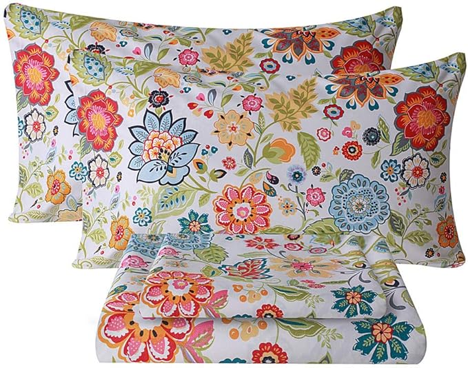Bedlifes King Size Extra Deep Pocket Sheet Sets - Fits Mattresses Up to 18-24" Thick, 4-Piece Microfiber Set with 1800 Thread Count, Soft, Smooth, Breathable, Featuring Floral Spring Design