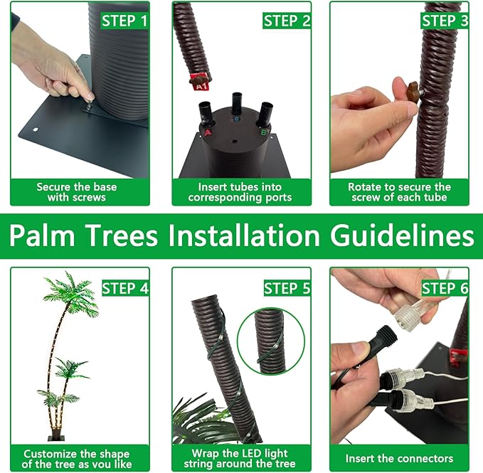 7FT Lighted Artificial Palm Tree with Three Trunks and Upgraded 260 LED Lights - Outdoor/Indoor Use, Perfect for Tiki Bars, Patios, Homes, Offices, Beaches, Yards Pool and Cruise Party