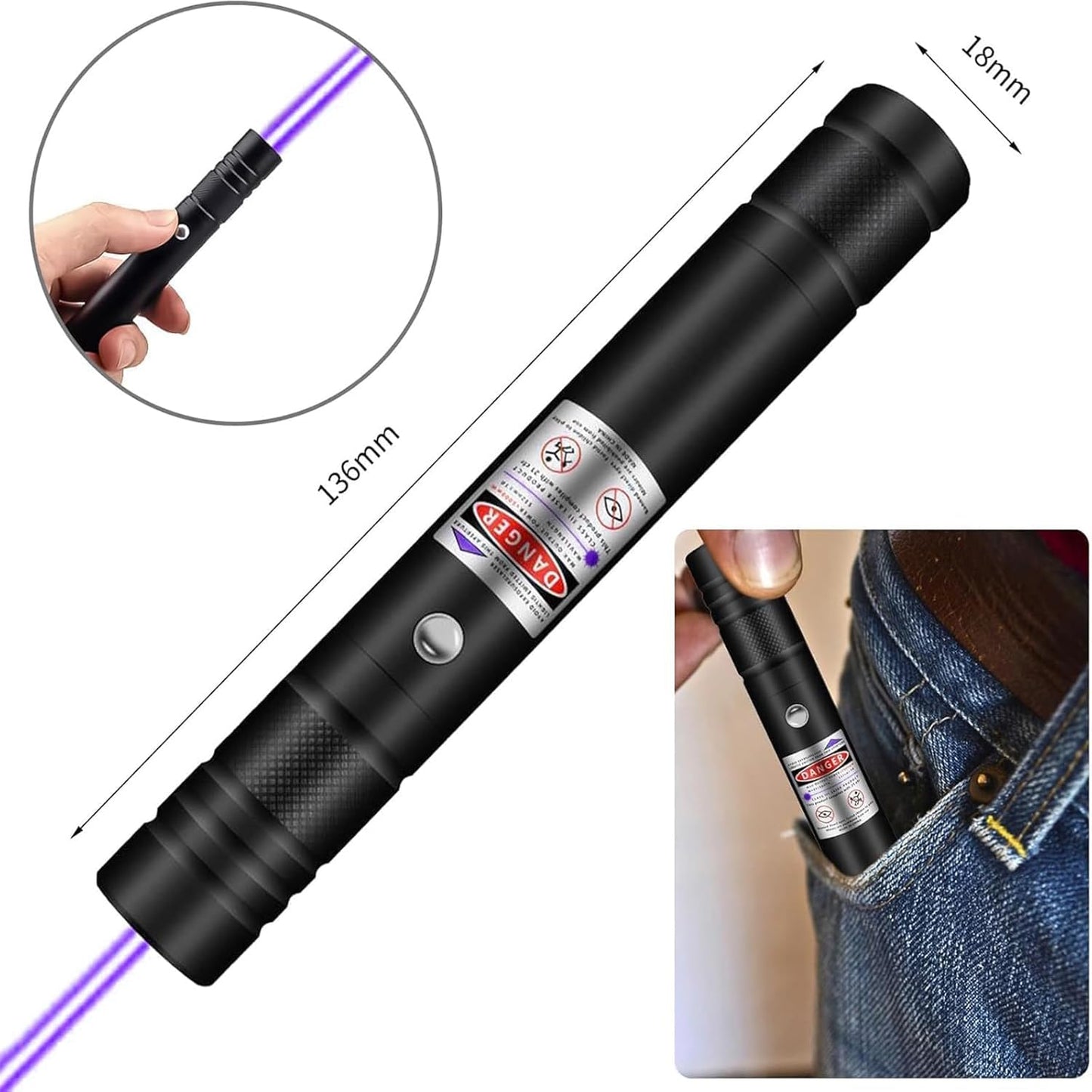 Skiennix High Power Purple Laser Pointer - USB Rechargeable for TV/LED/LCD Demonstrations & Outdoor Use