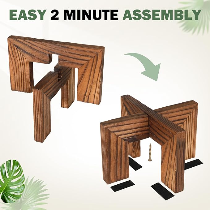 Wonderjune 2 Pcs Wood Plant Stands Indoor Mid Century Modern Holders for Plants Wooden Flower Stands, Boho Rustic Wooden Stool for Plant Pot Holder(Large Fit 5-15 Inch Pot, Small Fit 3-8.2inch)