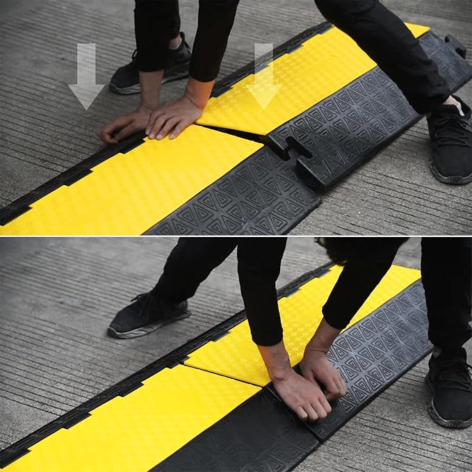 OranLite Large 2-Channel Rubber Floor Cable Protector Ramp, Heavy-Duty Floor Cable Wire Cord Cover Speed Bumps, Driveway Hose Cable Ramp Protective Cover (2 Large Channels)
