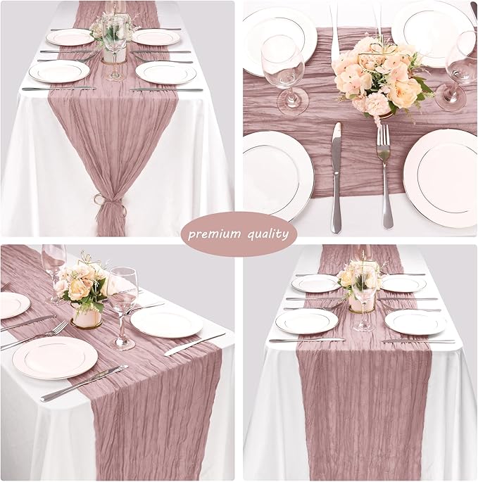 12 Pack Cheesecloth Table Runner 35x72 Inch Boho Gauze Rustic Cheese Cloth Long Romantic Table Runner for Wedding Bridal Shower Birthday Party Table Decor (Dusty Pink)