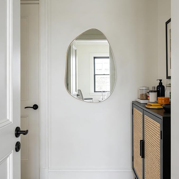 Irregular Wall Mirror Asymmetrical Mirror, Gold Mirror for Bathroom Living Room Entryway Bedroom, Decorative Modern Mirror, Tempered Glass, Shatterproof, Hangs Horizontally or Vertically (28" x 20")