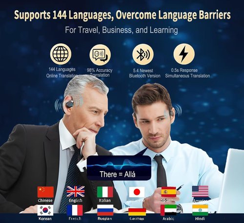 Skiennix AI Translation Earbuds - Real-Time 144-Language Translator | Bluetooth 5.4, iOS & Android Compatible - Gold