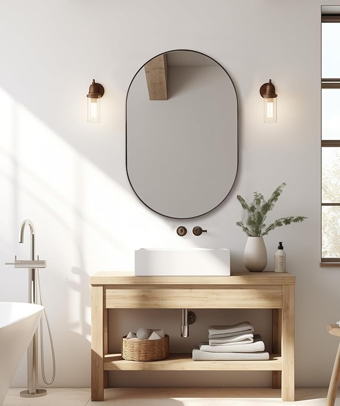 ANDY STAR Bronze Oval Mirror for Bathrooml, 20x33 Oval Bronze Mirror in Stainless Steel Metal Frame Deep 1’’ for Bathroom, Bedroom, Living Room, Entryway, Hang Vertical or Horizontal