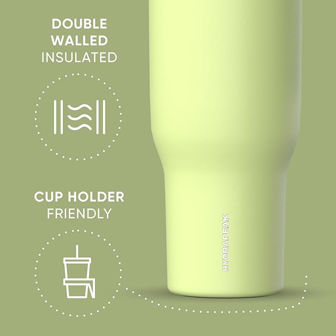 Hydrapeak Voyager 40 Oz Stainless Steel Tumbler with Handle, Insulated Water Bottle With Straw & Lid, Cupholder Friendly Reusable Travel Mug (Citrus)
