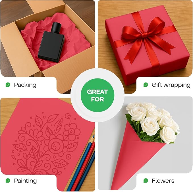 12" x 1200" (100 feet) Christmas Red Kraft Paper Roll - USA-Made Quality Craft Paper for Gift Wrapping, Kids' Arts & Crafts, School Projects - Natural Material 50lb Thickness by IDL Packaging