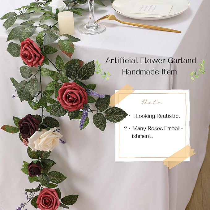 Senseya Artificial Rose Runner Rustic Garland Floral Arrangements Wedding Ceremony Backdrop Arch Flower Table Centerpieces Decorations