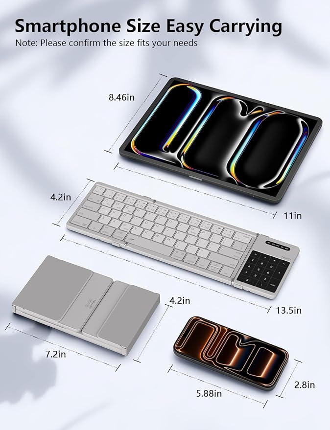 Nillkin Foldable Bluetooth Keyboard with Touchpad & Number Pad, Portable Bluetooth Keyboard with Full Size Keys, Pocket-Sized Wireless Travel Keyboards for iPad, Smartphone, Tablet and Laptop Gray