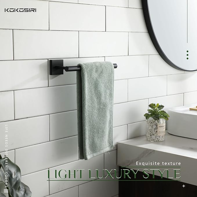KOKOSIRI Towel Bar Matte Black Bathroom Hardware Hand Towel Rails Wall Mounted Kitchen Toilet Cabinet Paper Holder 2 Pack, Stainless Steel B3008BK-P2