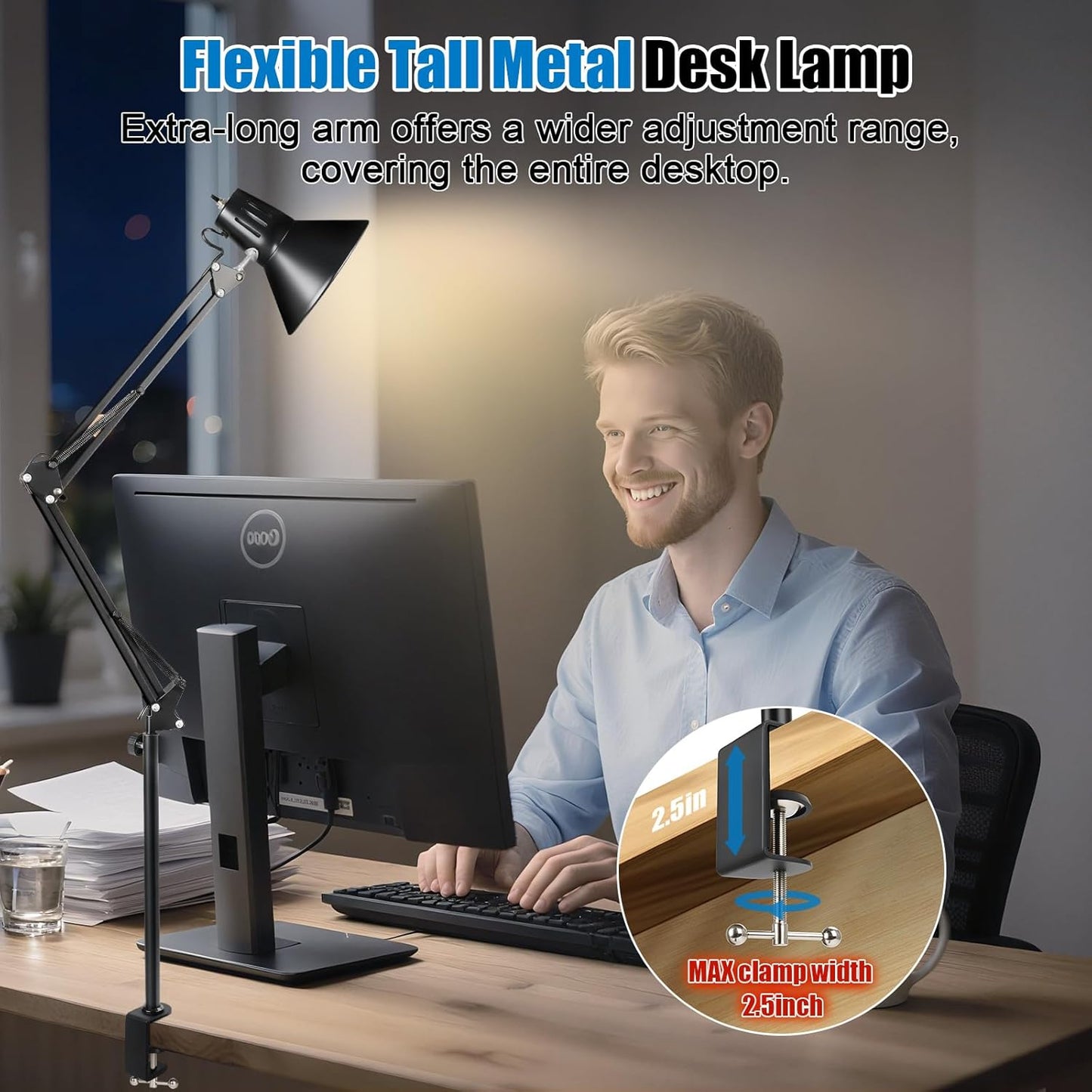 Skiennix LED Desk Lamp - 360° Adjustable Swing Arm | Eye-Caring Clamp Light for Home Office Reading