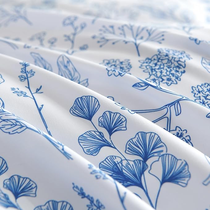 Nayoroom Blue Floral Duvet Cover Full Size Cottagecore Botanical Flower Spring Comforter Cover 3 Pcs Soft Breathable Microfiber Pastoral Aesthetic Bedding Set Gift for Women