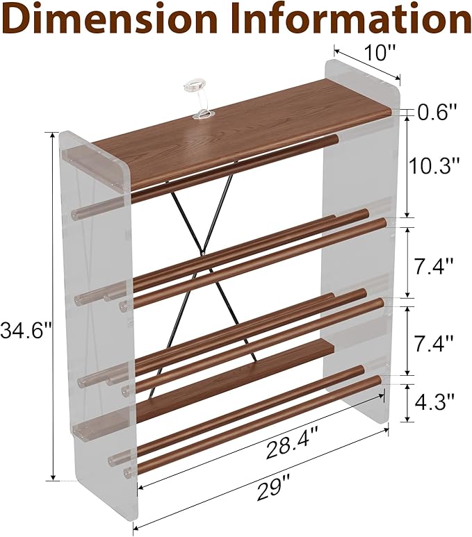 YQJJGL Free Standing Shoe Rack & Closet Shoe Shelf, for Entryway Small Space, Front Door, Garage, 4-Tier Slanted, Solid Wood & Acrylic Frame with Top Shelf Storage