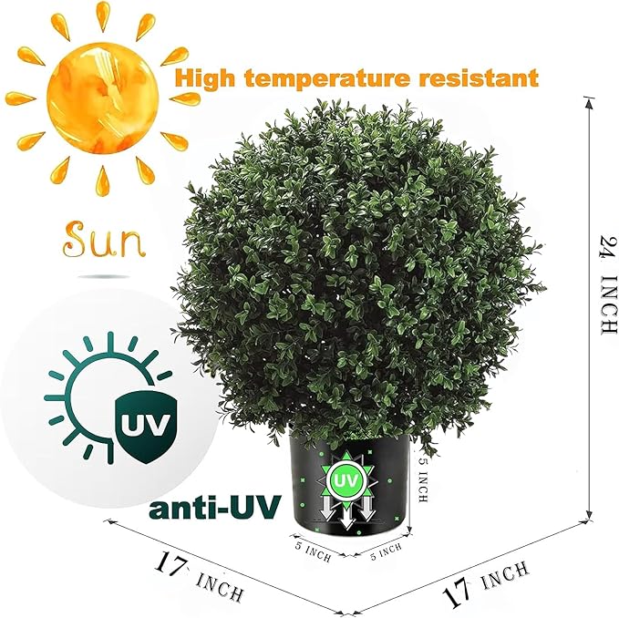 24" T with 17" W Artificial Topiary Trees, Decorative Indoor Outdoor Faux Boxwood, for Home, Office, and Garden Decor