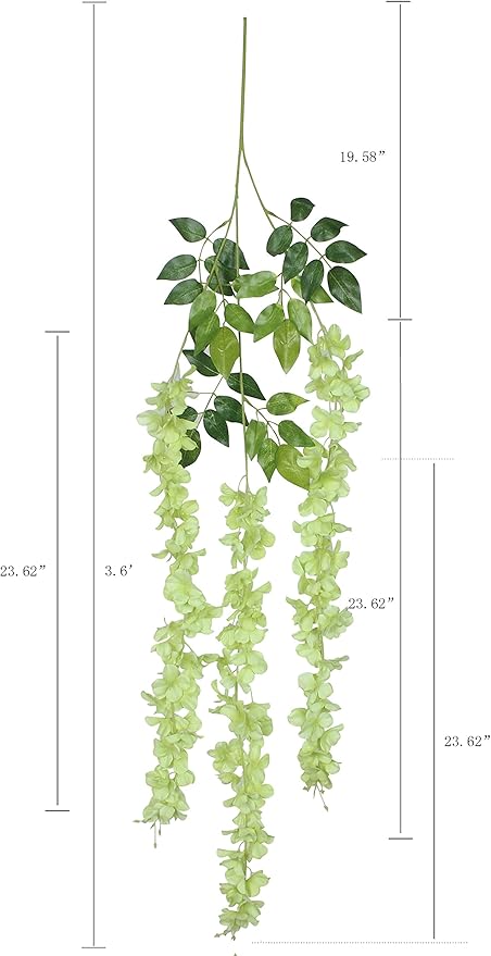 Duovlo 12 Piece Artificial Silk Wisteria Vine 3.6 Feet Hanging Flower Garland String Home Party Wedding Decor (Green)